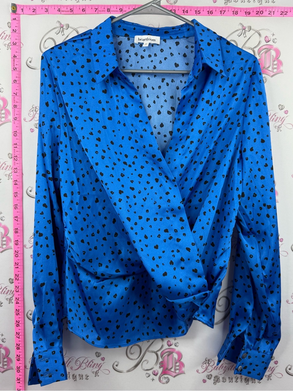 heartloom shirt blouse shiny Electric Blue Leopard-Print Wrap Button-Down